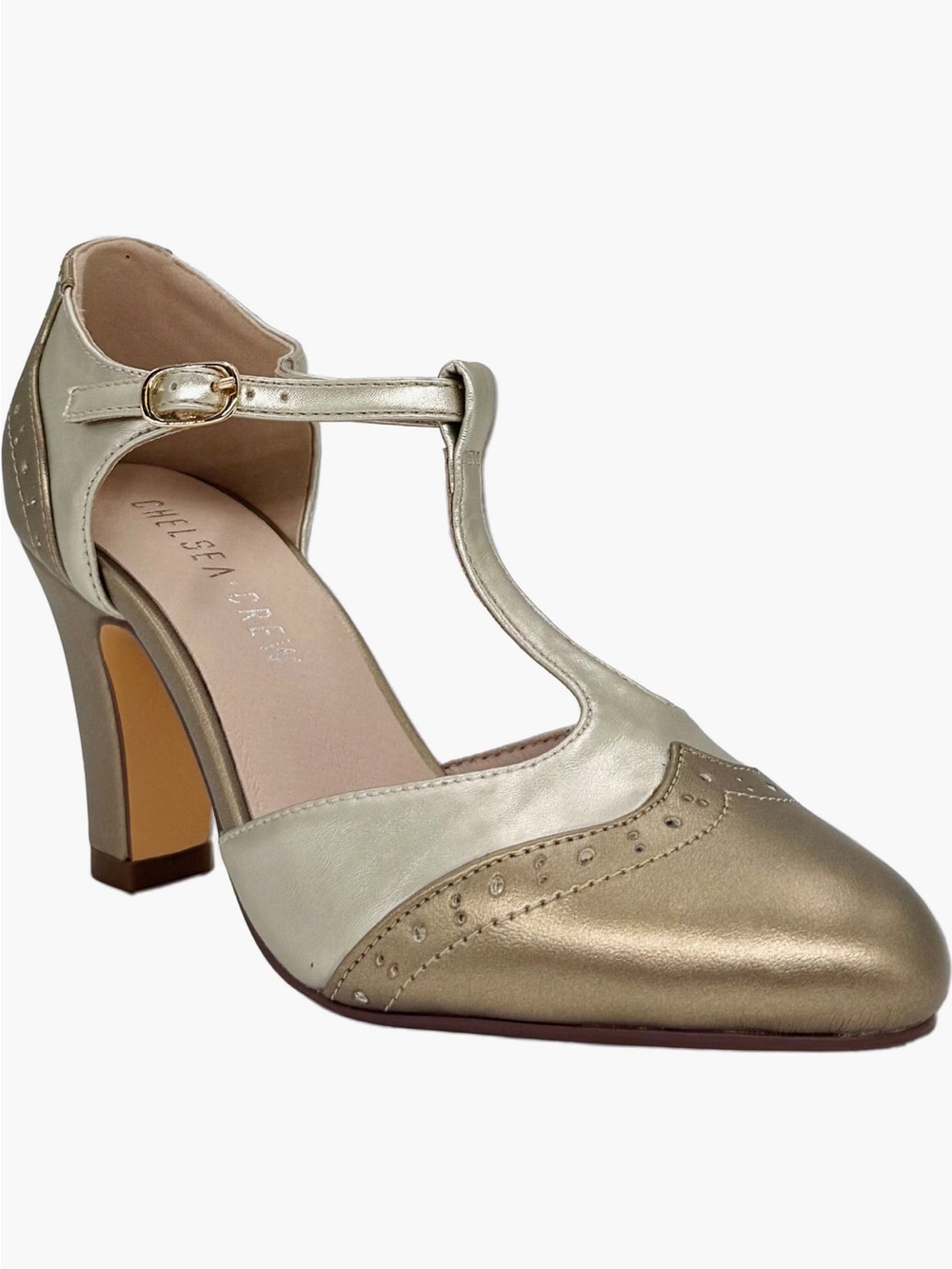 Chelsea Crew Vintage Inspired Two Toned T-Strap Heels in Bronzegold Size 40